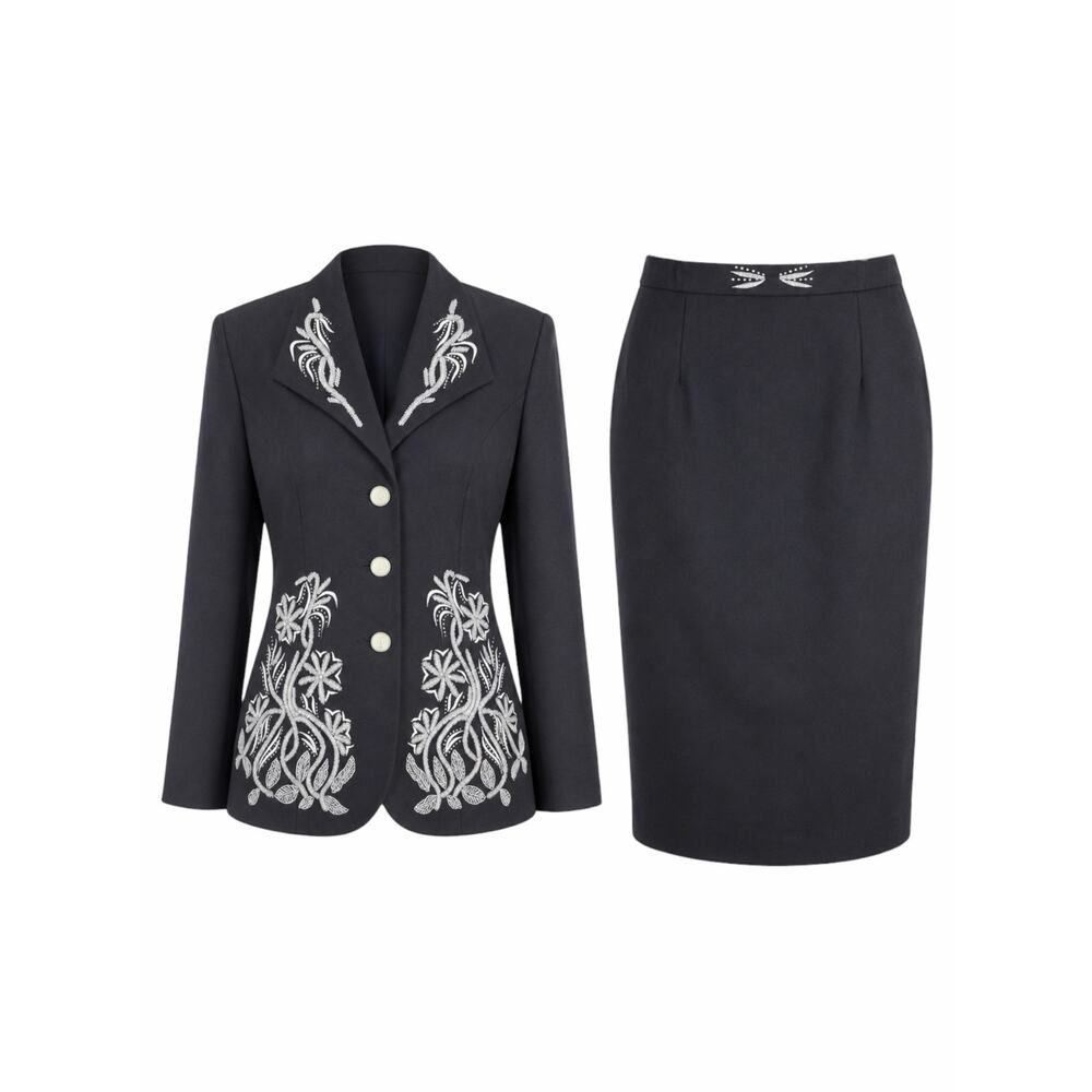 Ben Marc 2pcs Beaded Blazer Skirt Set Church Suit Black Size 10